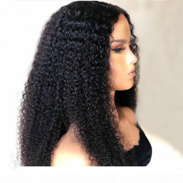 

kinky curly human hair lace frontal wigs 13x6 150% density curly remy hair lace front wig pre plucked, Black;brown