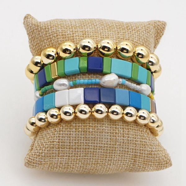 

shinus boho enamel tile bracelets metal bracelet for women pearl jewelry stretch jewellery fashion golden bead, Golden;silver