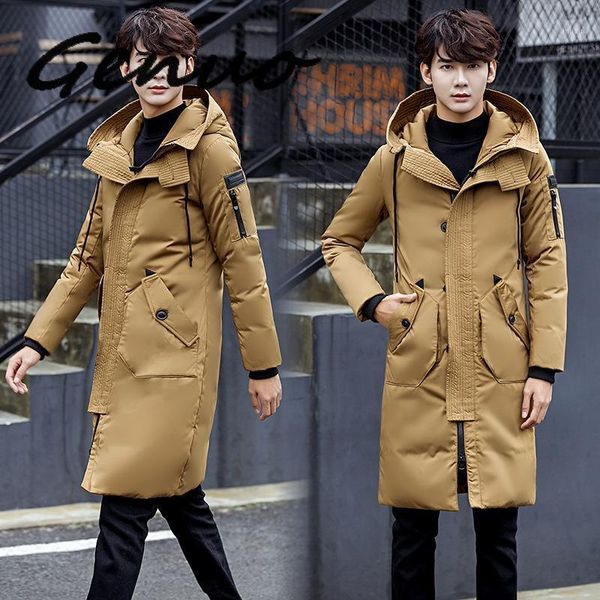 

genuo new 2020 hooded long winter duck parkas men casual clothing outwear jackets male thick coat fashion puffer jacket1, Black