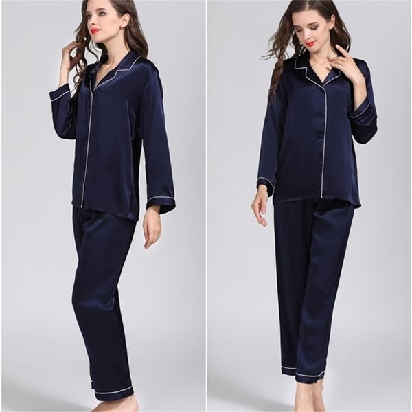 100% Pure Silk Women's Classical Pijama Set Pijamas Camisola M L XL YM007 201217