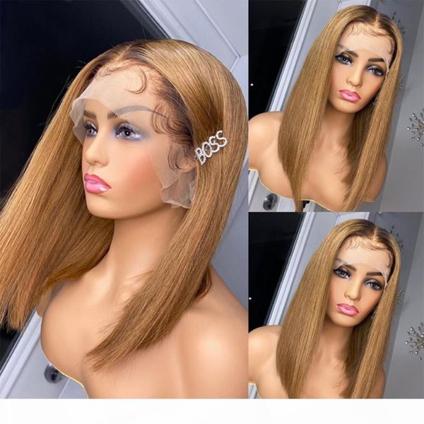 

bob cut wig 5x5 short bob silk lace closure wigs brazilian straight ombre human hair wigs remy 13x6 lace front wig, Black;brown