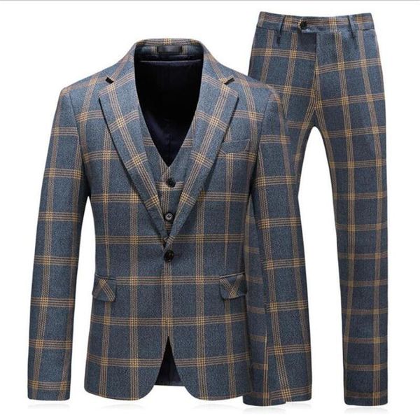 Yeni Popüler Damat Smokin Slim Fit 3 Parça Erkek Düğün Takım Elbise Örgün Kış Erkekler İş Takım Elbise (Ceket + Pantolon + Yelek)