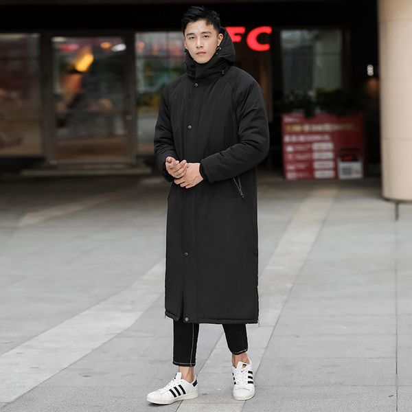 

air version new winter training sports padded men's lengthened down thickened jacket warm cotton overcoat women, Black