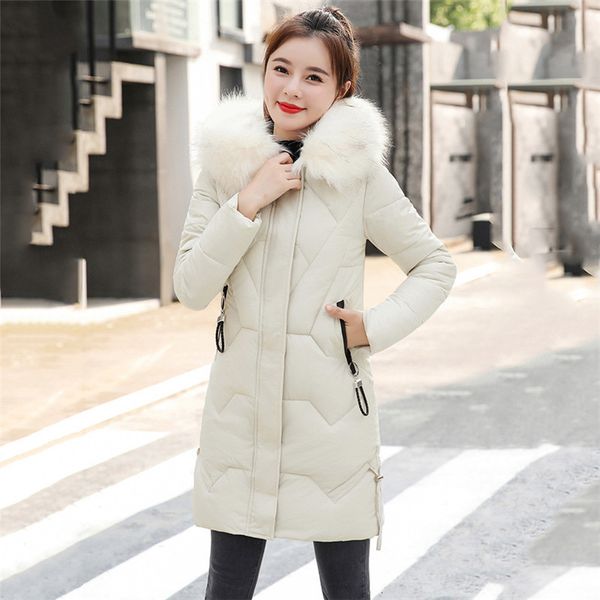 

2021 new women's winter coat new korean fashions thin white fur collar with hood down red cotton jacket heat female parka o5cg, Black