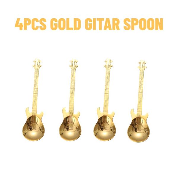 

4pcs guitar coffee teaspoons 304 stainless steel musical teaspoons mixing spoons sugar spoon quality tableware party gift h bbymph
