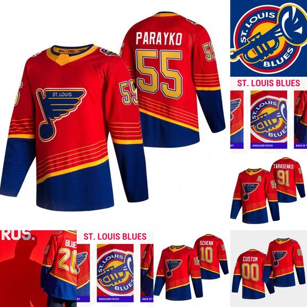 

st. louis blues 2021 reverse retro jerseys vladimir tarasenko jersey 90 ryan o'reilly binnington colton parayko kyrou mens custom stitc, Black