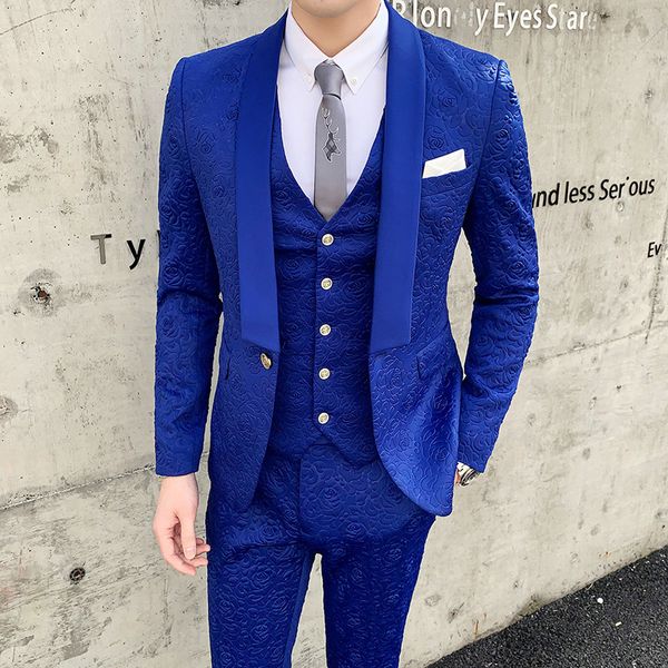 

2020 pants blazer + vest/luxury pink flower pattern suit stage singer performance male groom wedding dress ogkl, White;black