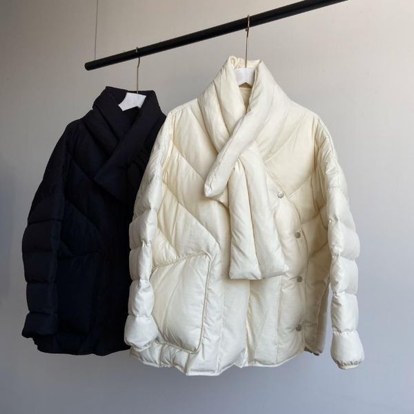 

retro iregullar natural duck women's coats down scarf style parkas warm collar coat f764, Black