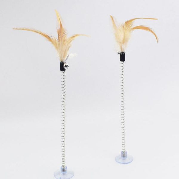 

funny cat toys elastic feather bell toys spring sucker toys cat kitten interactive cat scratcher teaser pet prod qyldpd