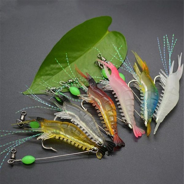 

7pcs/lot 8cm 5g luminous shrimp sil soft artificial bait with hooks swivels anzois para pesca sabiki rigs fishin sqcenn