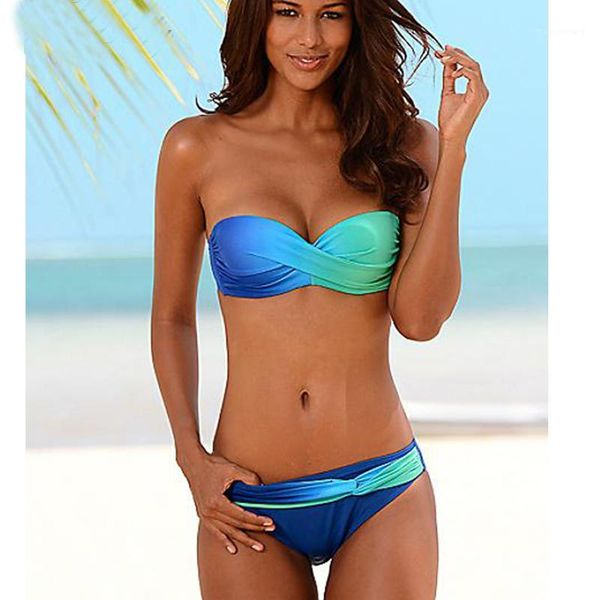 

nakiaeoi 2020 bikini push up swimwear women swimsuit bandeau gradient color brazilian bikini set beachwear bathing suits1, White;black