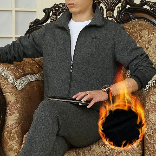 

and old people's leisure sports suit outdoor running suit pure cotton coat pants father's two piece plush set wholesale, Gray