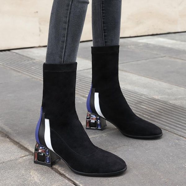 

boots autumn winter fashion ankle rhinestone women high suede botas mujer women's autumn1, Black