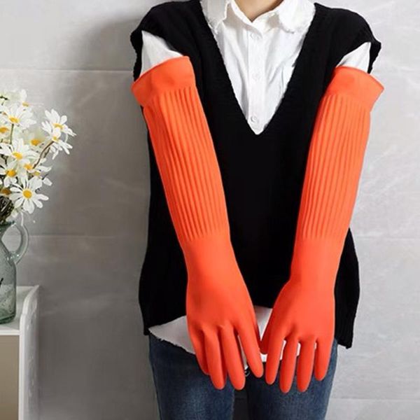 

56cm waterproof household gloves warm dishwashing glove water dust scleaning long rubber gloves housework kitchen tools