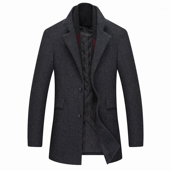 

2020 winter scarf woolen winter coat men casual warm removable scarf men's coat single breasted slim mens coats and jackets1, Black