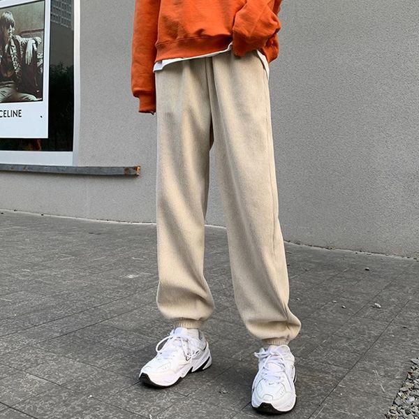 

women loose casual corduroy pants autumn winter elastic high waist jogger sweatpants multi color new fashion 2020 ladies bottoms, Black;white