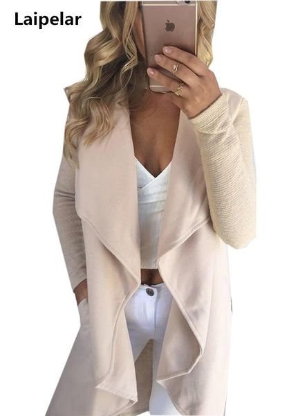 

women's trench coats autumn fashion casual long sleeve solid colors lapel cardigan irregular hem women open stitch, Tan;black