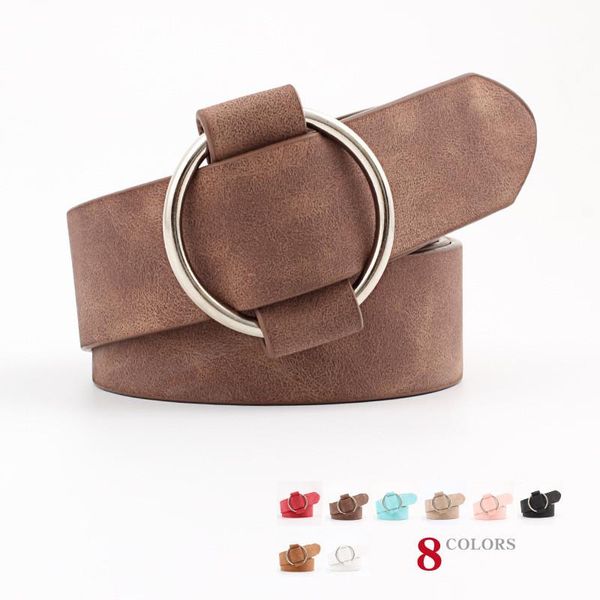 

belts 2021 designer gold round metal circle belt female black white red leather waist for women jeans pants luxury pu straps, Black;brown