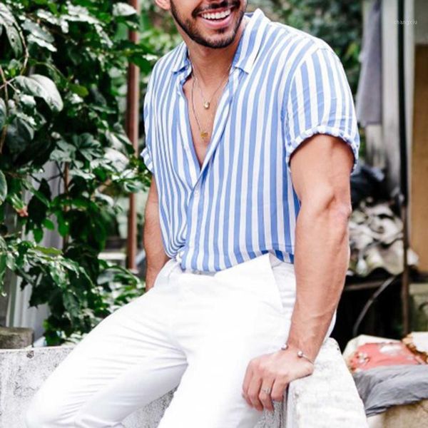 

summer new striped casual men's shirt stylish men lapel short sleeve loose shirt man fashion clothes shirts1, White;black