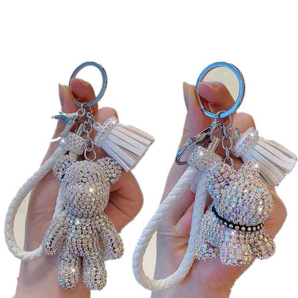 

rhinestone bulldog bear keychain french dog car pendant tassel key chain ring holder bag llaveros mujer jewelry accessories, Slivery;golden