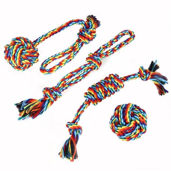 

pawstrip 4pcs/set dog toy ball teeth clean outdoor funny playing traning pet toys for dogs cotton rope dog toys braided toy q wmtoda