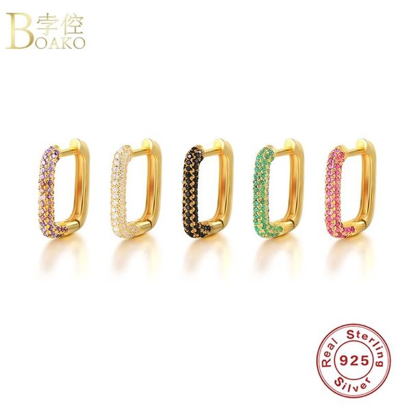 

BOAKO Huggie Earrings 925 Sterling Silver Earrings For Women Pendiente Piercing Ohrringe Rainbow CZ Drop Earing Luxury Jewelry
