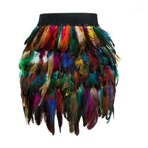 

fashion feather high waist women skirts indie folk club party female skirts 4 colors mini costume retro street1, Black