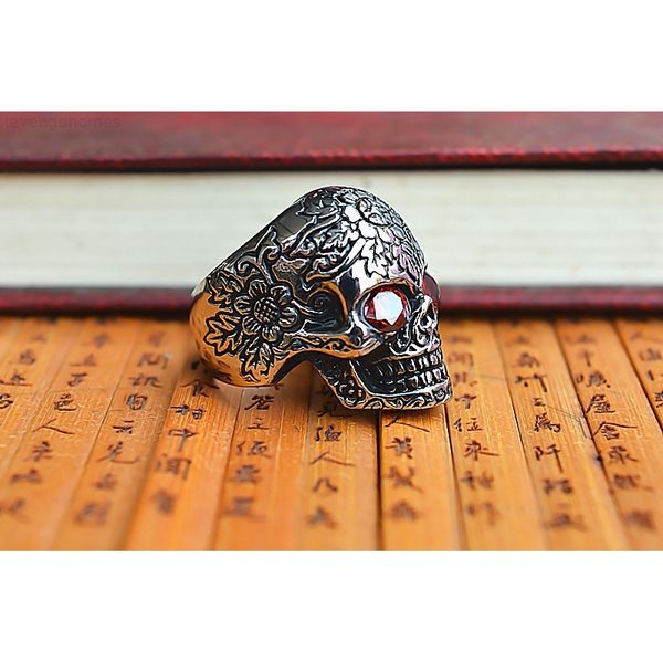 

titanium red eyed skull stainless steel ring for men mix size 7-13#, Silver