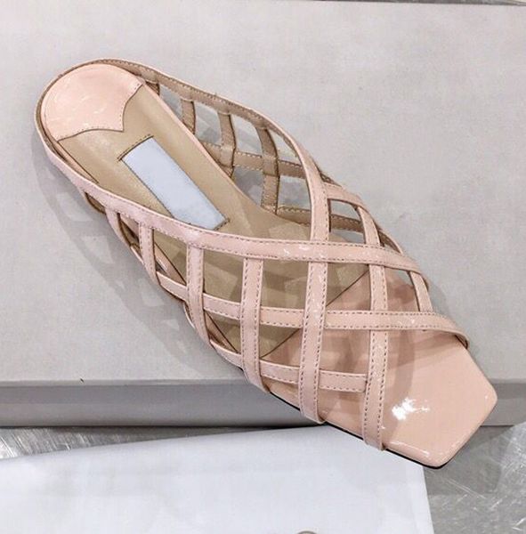 

2020 summer new square-headed leather flat-bottomed simple roman style hollowed-out open-toed women's sandals, Black