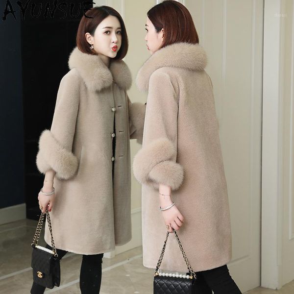 

ayunsue winter real fur coat long women jacket real fur collar coat female warm fashion woman parkas manteau femme hiver1, Black