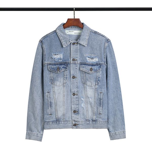 

brand new correct off and white craft embroidered drawstring letter arrow hoodie jacket washed denim jackets, Blue;black
