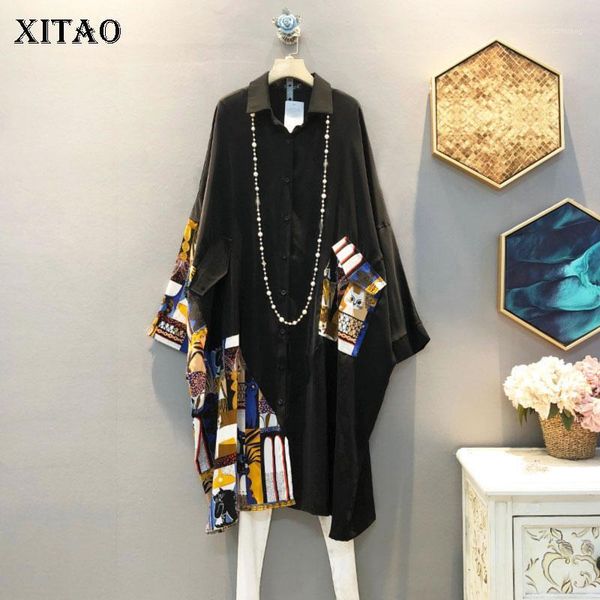 

xitao korean style plus size shirt fashion loose vintage patchwork women trend bat sleeves womens and blouses xj47541, White