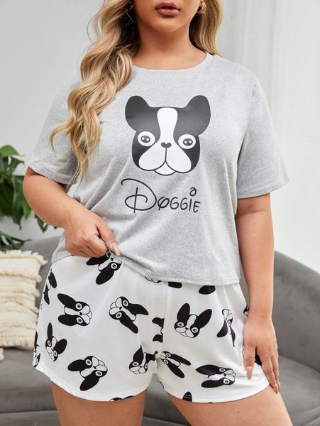 

plus dog & letter graphic pj set 81sn#, Black;white