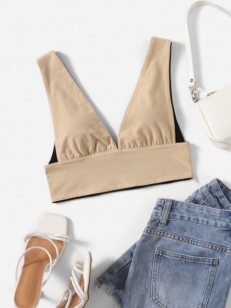 

reversible two-tone v-neck crop g7qv#, White