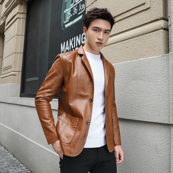 

2020 new men's leather from plutonium. wool make-up. zipper casual jacket. male jacket motorcycle., Black