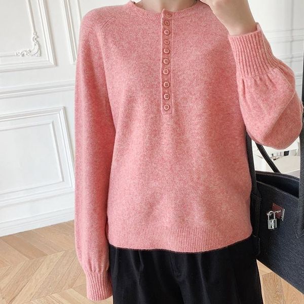

women sweater ten button pink sweater, White