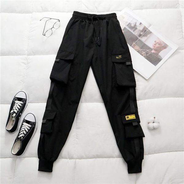 

spring women's high waist cargo pants 2020 winter fur sports loose pants harajuku bf velvet cargo pants elastics trousers, Black;white