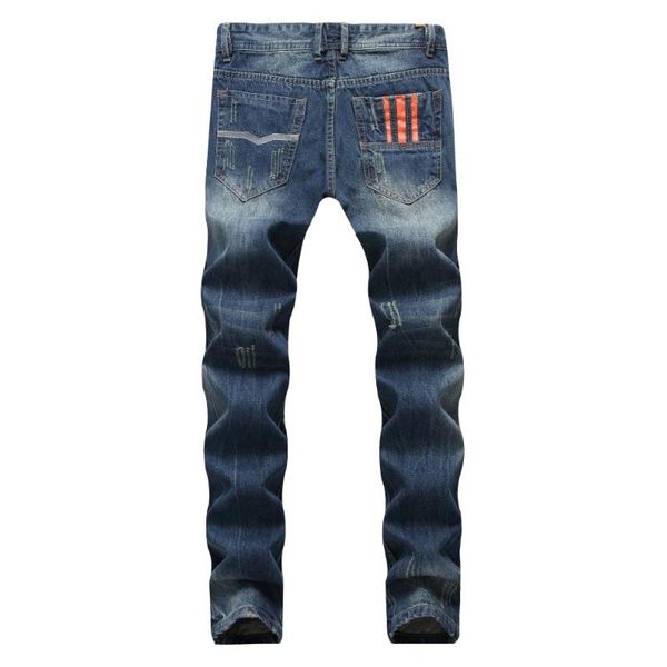 

jeans men straight blue denim jeans with hole new brand male pants button slim new hi-q men's scratched trousers