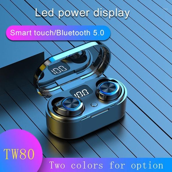 

tw80 wireless earphone bluetooth 5.0 earphone bass hifi steroe earbuds tws mini earbuds with mic + led display charging1