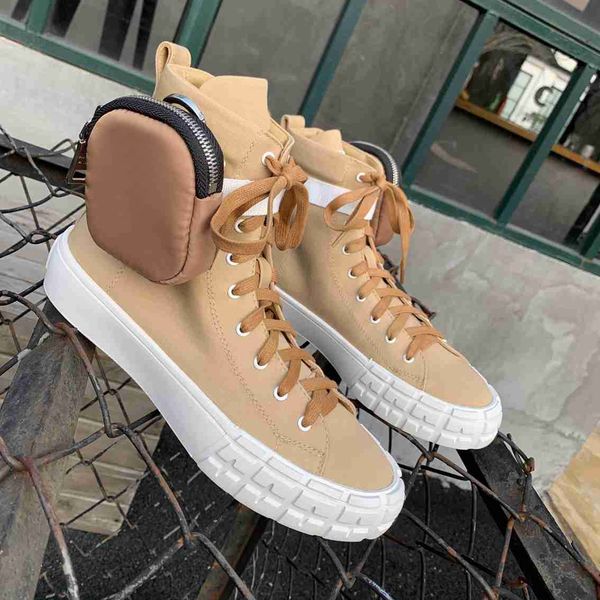 

desiner women casual canvas shoes flat high short canvas casual shoe pouch attached to the ankle with strap with box, Black