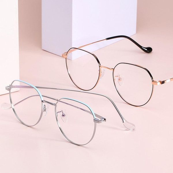 

fashion sunglasses frames the metal full-frame glasses personality trend men and women flat can be equipped with myopia frame., Black