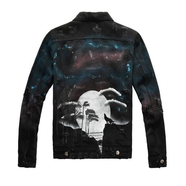 

christmas mens denim jacket western denim jacket veste de cow - boy chaqueta de vaquero hip hop torn denim jacket benjk2, Black;brown