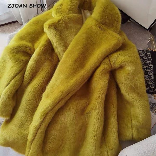 

высококачественный зимний отворотный волосатый мохнатель tuscany faux меховая куртка желтый старинный с длинным рукавом пушистое пальто сред, Black