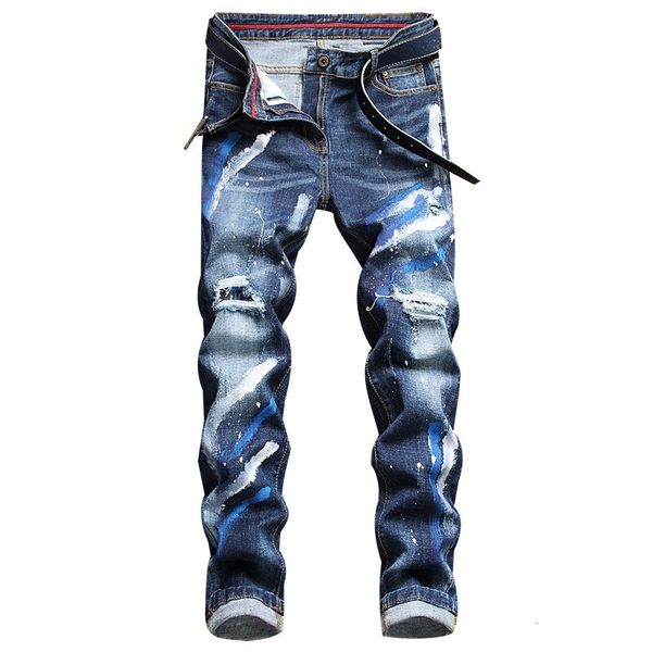 

ny jeans men's perforated patch pants, Blue