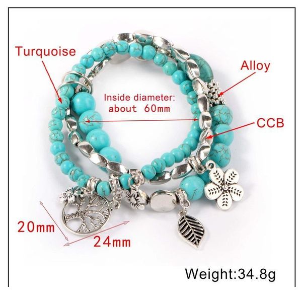

multilayer blue beads life tree pendant bracelet for women cuff fashion woman ornaments natural stone bead bracelet jlljjj, Black