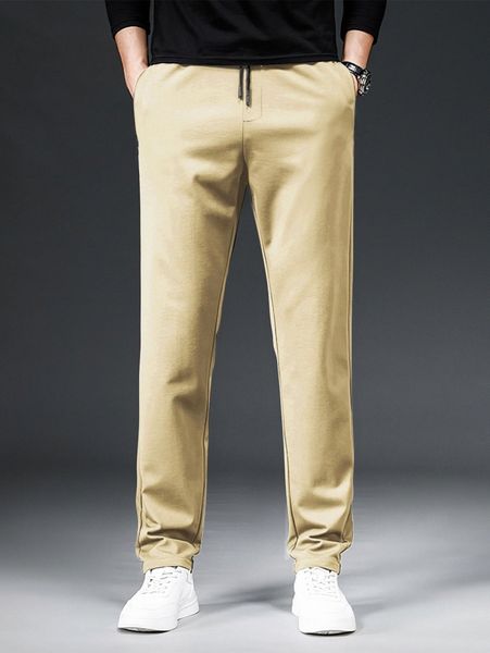 

men solid straight leg pants l3db#, Black