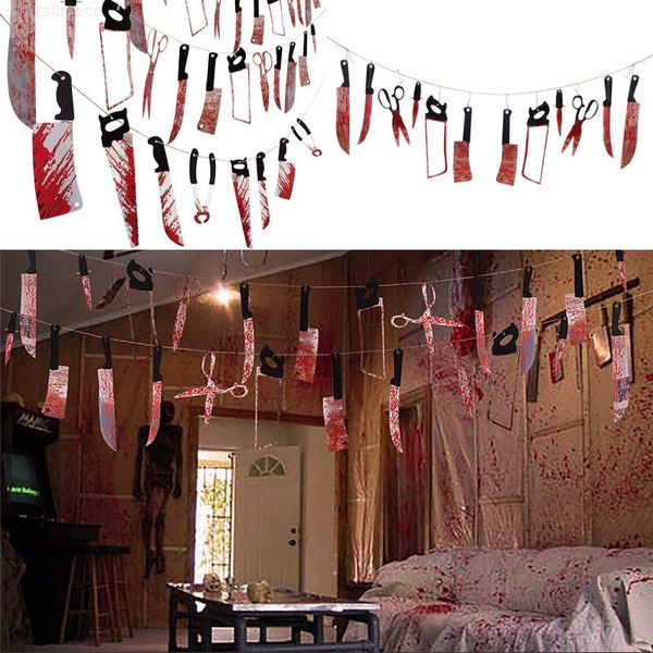 

hand bloody garland pvc foot blood knife banner halloween horrible scene hanging decorations