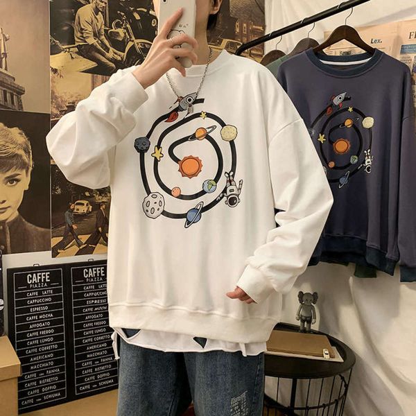 

men's autumn korean sweater casual sports fashion brand student couple long sleeve round neck pullover loose bf jacket, Gray