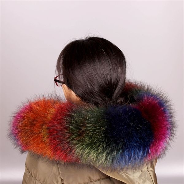 

100% womens natural real shawl raccoon collar fur scraves y201007, Blue;gray