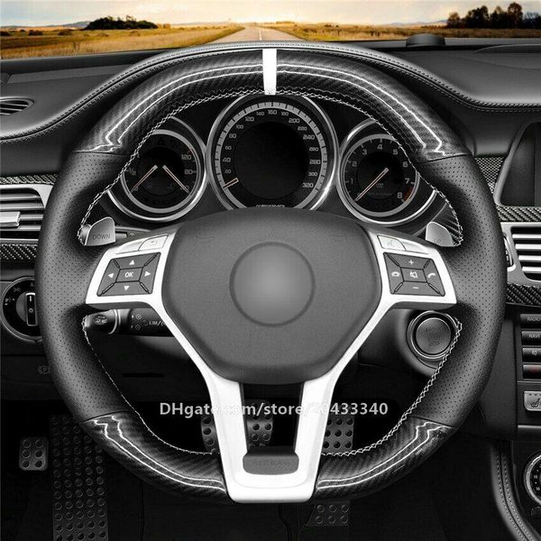 

black pu carbon fiber car steering wheel cover for benz a 45 amg cla 45 c63 amg